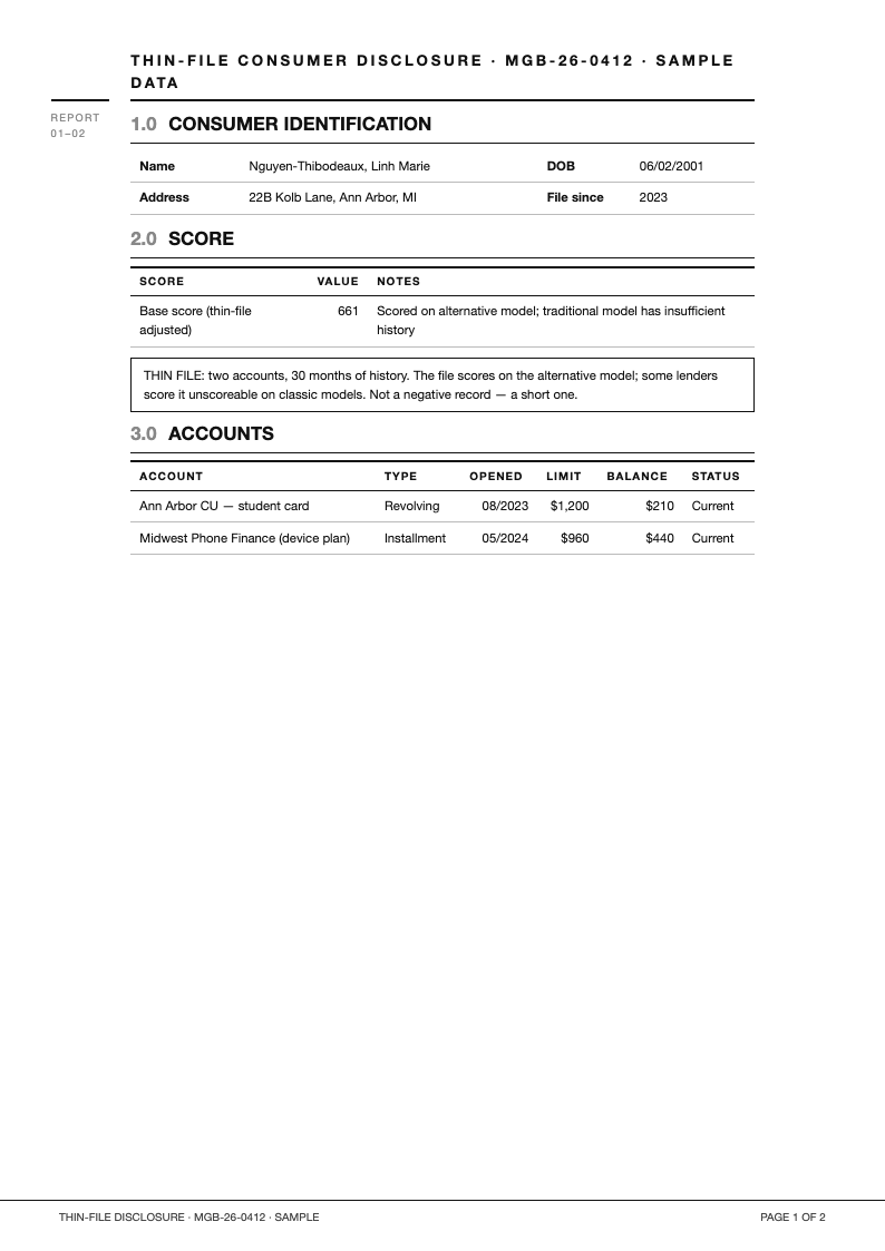 Minimalist grid credit report